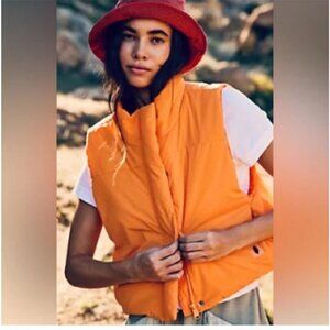 FREE PEOPLE Sight Seein' Orange Puffer Vest‎ Size L NEW WITH TAG